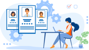 Illustration of a business team reviewing payroll documents and discussing payroll processing services to enhance efficiency and compliance.